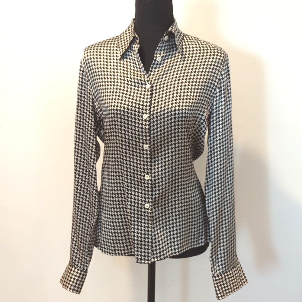 ADEC2 Silk blend B/W Hounds tooth Blouse size M
